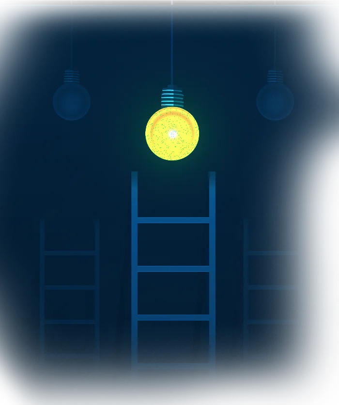 Ladders and glowing idea bulb representing exciting real projects for interns