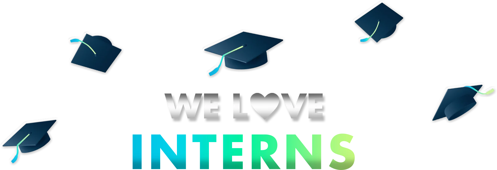 i-SmokeStack internship page banner with floating graduation caps celebrating student interns